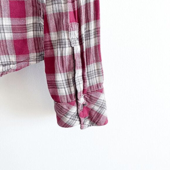 Aritzia Tna Classic Fit Women's Button Down Flannel Shirt Plaid Red Large - Picture 3 of 9